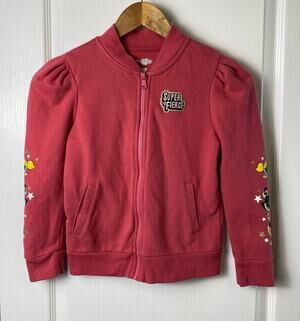 Power Puff Girls Pink Puff Sleeve Full Zipper Knit Jersey Jacket Girls Size 8